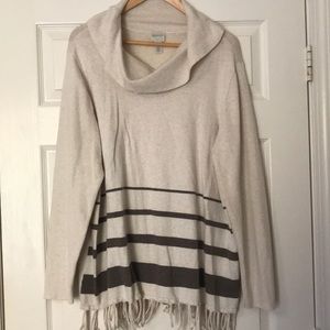 Chico’s Cream and Brown Stripe Fringe Sweater